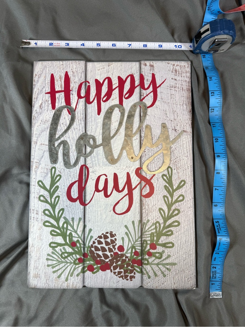 Happy Holly Days Faux Wooden Holiday Sign - Red, Green